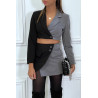 Ensemble tailleur veste courte et mini jupe bicolore cache coeur à manches longues - 7