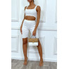 Ensemble blanc crop top et cycliste blanc en fine maille - 1