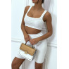 Ensemble blanc crop top et cycliste blanc en fine maille - 3