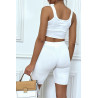 Ensemble blanc crop top et cycliste blanc en fine maille - 5