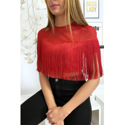 Crop top rouge à franges - 3