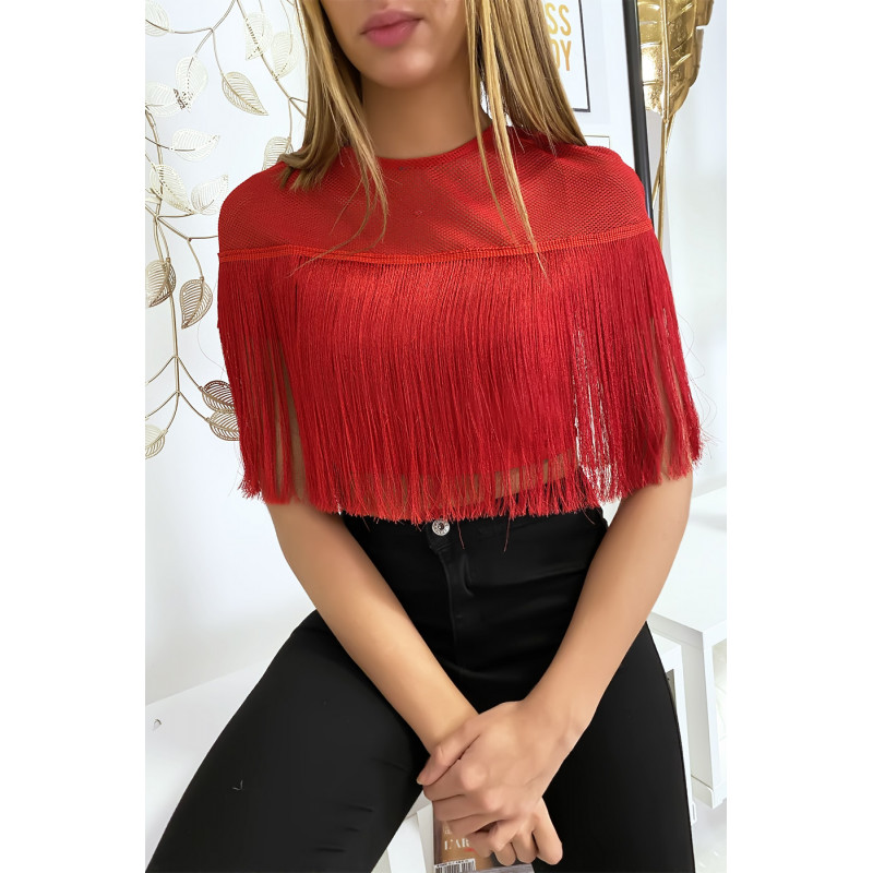 Crop top rouge à franges - 4