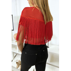 Crop top rouge à franges - 5