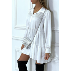 Robe chemise blanche satinée à volant - 4