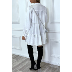 Robe chemise blanche satinée à volant - 5