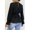 Blouse cache-coeur pailletée noire à volants - 4