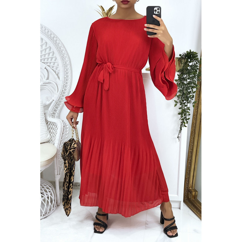 Robe longue plissée rouge - 1