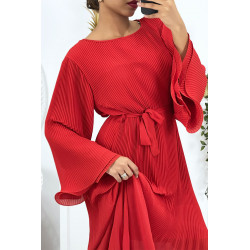 Robe longue plissée rouge - 4