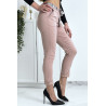 Pantalon strech rose avec poches froufrou et ceinture - 1