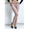 Pantalon strech rose avec poches froufrou et ceinture - 3