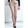 Pantalon strech rose avec poches froufrou et ceinture - 4