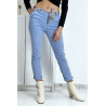 Pantalon strech bleu avec poches froufrou et ceinture - 7