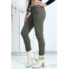 Pantalon strech kaki avec poches froufrou et ceinture - 1