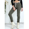 Pantalon strech kaki avec poches froufrou et ceinture - 4