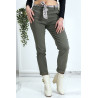 Pantalon strech kaki avec poches froufrou et ceinture - 5