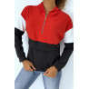 Sweat à capuche bi color rouge et noir avec zip - 1