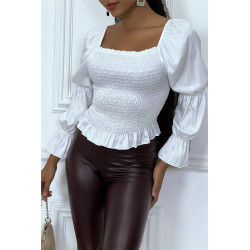 Blouse blanche froncée à manches bouffantes - 1