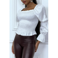 Blouse blanche froncée à manches bouffantes - 3