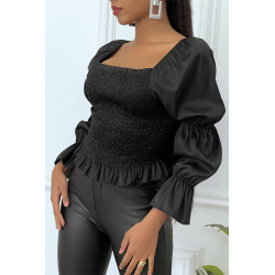 Blouse noire froncée à manches bouffantes - 2