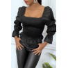 Blouse noire froncée à manches bouffantes - 3