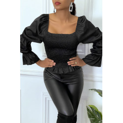 Blouse noire froncée à manches bouffantes - 5