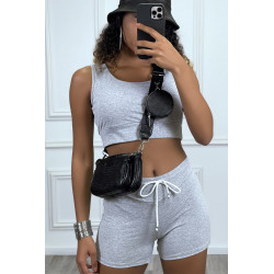 Ensemble débardeur crop et short en gris - 1