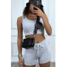 Ensemble débardeur crop et short en gris - 1