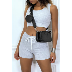 Ensemble débardeur crop et short en gris - 2