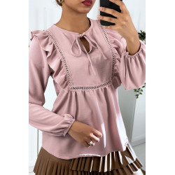 Blouse rose col rond à volants - 2