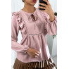 Blouse rose col rond à volants - 2