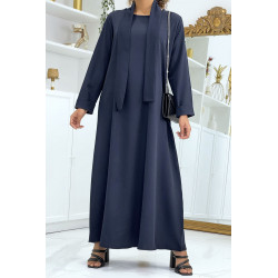 Longue abaya marine avec poches et ceinture - 1