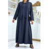 Longue abaya marine avec poches et ceinture - 1