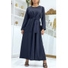 Longue abaya marine avec poches et ceinture - 4