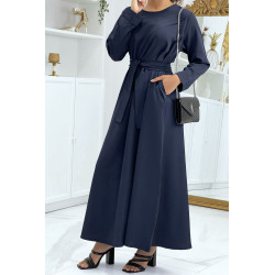 Longue abaya marine avec poches et ceinture - 5