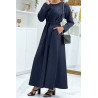 Longue abaya marine avec poches et ceinture - 5