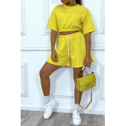 Ensemble jaune short et sweat crop style tenue de tennis - 1