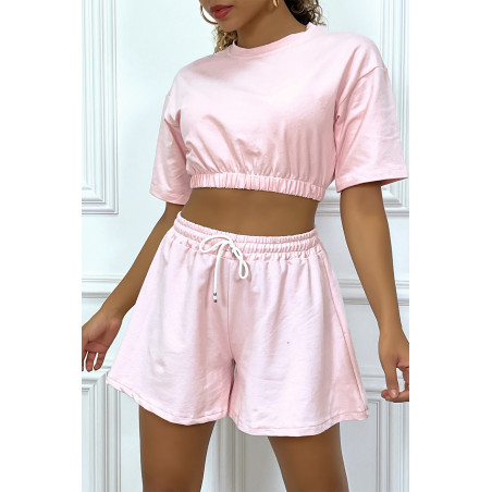 Ensemble rose short et sweat crop style tenue de tennis - 4