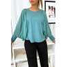 Jolie blouse turquoise à manches drapées - 4