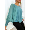 Jolie blouse turquoise à manches drapées - 5