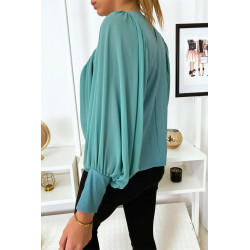 Jolie blouse turquoise à manches drapées - 6