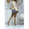 Doudoune beige courte à manches longues et col montant couleur hyper tendance parfaite pour l'hiver - 4