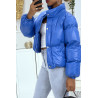 Doudoune bleu courte à manches longues et col montant couleur hyper tendance parfaite pour l'hiver - 3