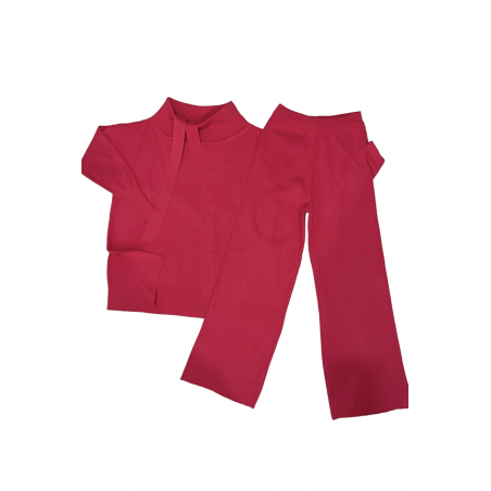 Ensemble pull col roulé tombant over size et palazzo fuchsia - 1