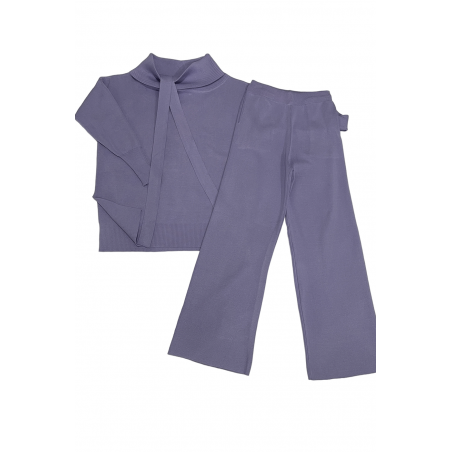 Ensemble pull col roulé tombant over size et palazzo violet - 4