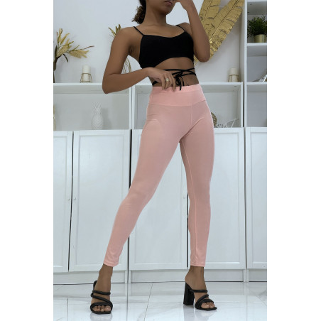 Legging rose matière côtelé côtelé très extensible - 1