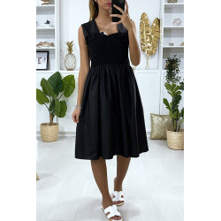 Robe patineuse noir évasé avec perles et élastiques au buste - 2