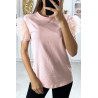 T-shirt rose avec manches froufrou en tulle - 4