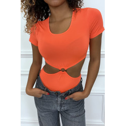 Body orange tee shirt facon trikini avec anneaux - 2