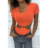 Body orange tee shirt facon trikini avec anneaux - 2