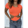 Body orange tee shirt facon trikini avec anneaux - 3